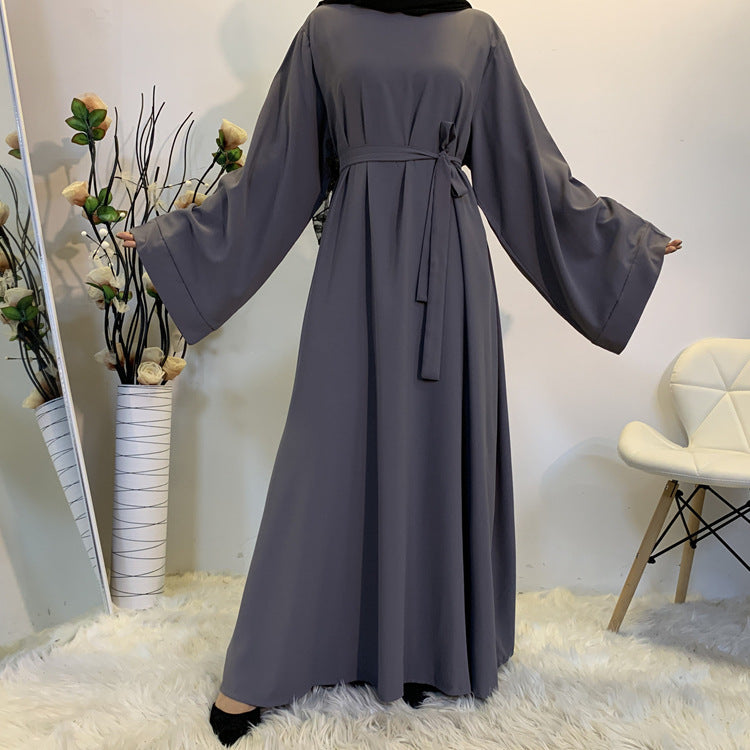 F889 Foreign Trade Cross-border Muslim Women's Long Skirt Abaya Dubai Middle East Jalabiya Pure Color Robe